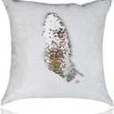 14"x14" White and Silver Two Colors Mermaid Sequin Throwing Pillow Case Cushion