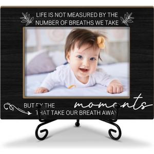 Wooden Photo Frame - Life is by The Moments That Take Our Breath Away 4x6 Picture Frame Horizontal, Tabletop Display Home Decor for Living Room, Rustic Picture Frames for Friends Colleague - 37