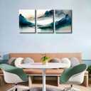 3Pcs Blue Watercolor Mountains Canvas Wall Art Teal Nature Wilderness Modern Ink painting Decor Pictures Abstract Smoke Forest Posters Prints for Bedroom Office Living Room Home Decoration (16L" x 12W")