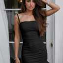 Womens Square Neck Spaghetti Strap Sleeveless Bodycon Cami Dresses Ruffle Hem Ruched Backless Sexy Mini Dresses (S)