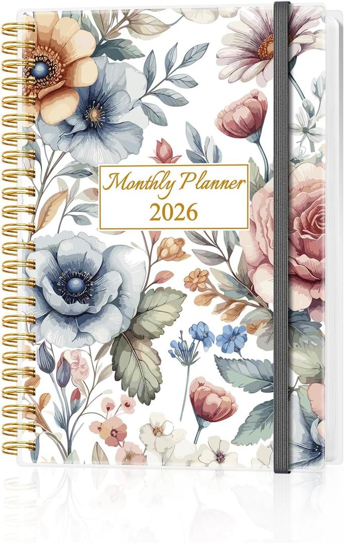 Monthly Planner 2026 - Monthly Calendar from January 2026 to December 2026, 2026 Planner with Inner Pocket, Elastic Band, 5.8" x 8.5", Colorful Large Flower