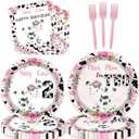 80 Pcs Holy Cow I'm Two Girls Birthday Decorations Moo Moo I'm Two Paper Dinner Plates Napkins Forks Dinnerware for Farm Animals Cow Themed Girls 2nd Birthday Party Supplies