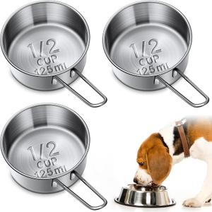 3 Pack 1/2 Cup Dog Food Measuring Cup Stainless Steel 1/2 Feeding Scoop Measuring Scoop with Handle for Dog Cat Bird Food