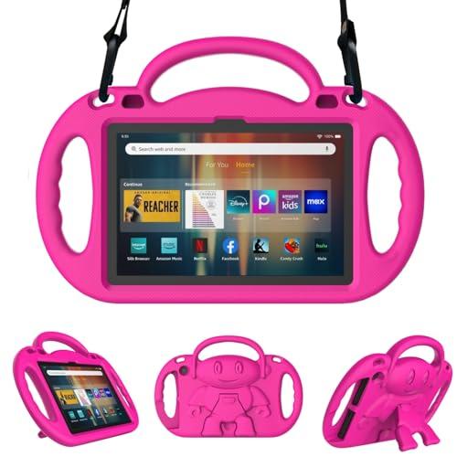 Fire HD 8 & HD 8 Plus Tablet Case for Kids(12th/10th Generation, 2024/2022/2020 Release), Sanyetral Lightweight Shockproof Cover with Shoulder Strap, Stand and Handle Not for Nokia TCL Samsung -Pink