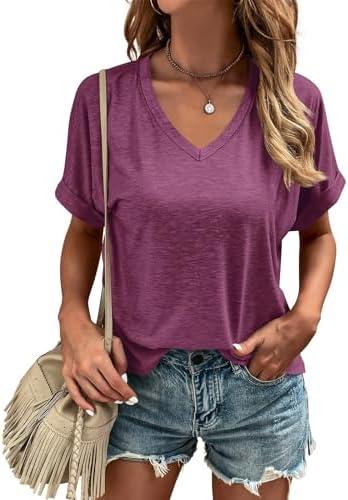 Liooil Women's Tshirts V Neck Short Sleeve Summer Tops Casual Basic Tee Shirts Size S
