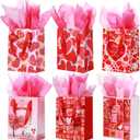 TaoBary 12 Pieces Valentine Gift Bags with Tissue Paper and Heart Shaped Tags Valentine Day Handles Bags Small Valentines Paper Love Goodie Bag for Valentine's Day Party Favors Gift Wrapping