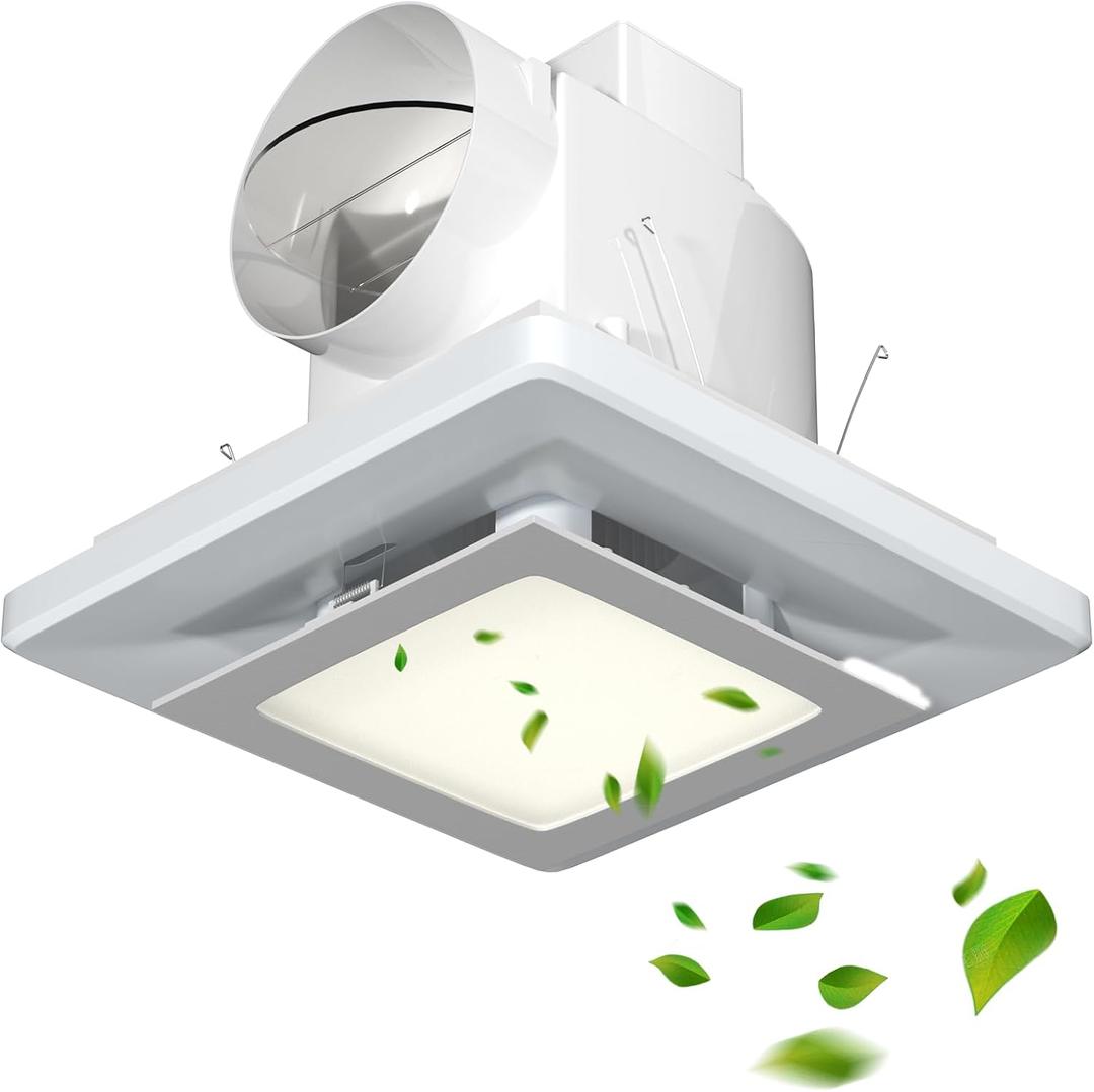 Bathroom Exhaust Fan 10x10 Inch with LED Lighting Ultra Quiet High Airflow 77 CFM Ideal for Bathroom and Space 4 Inch Duct Diameter Easy Ceiling Installation Extractor Fan, 4.0 Inches