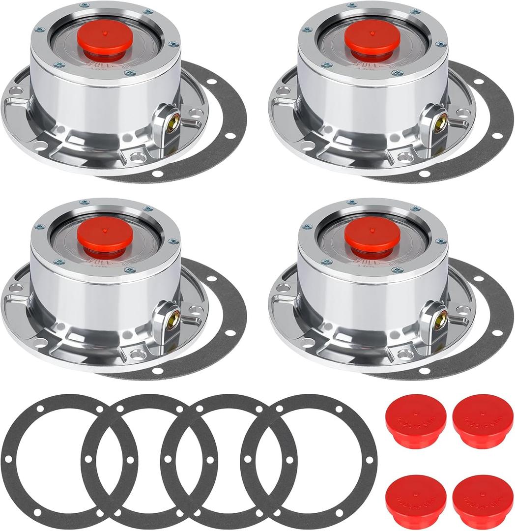 CheeMuii 343-4009 Trailer Hub Cap 4 PCS 3434009 Aluminum Hubcaps for Trailer Axle with Extra 4 PCS Rubber Plugs and Gaskets Replaces Stemco 343-4009