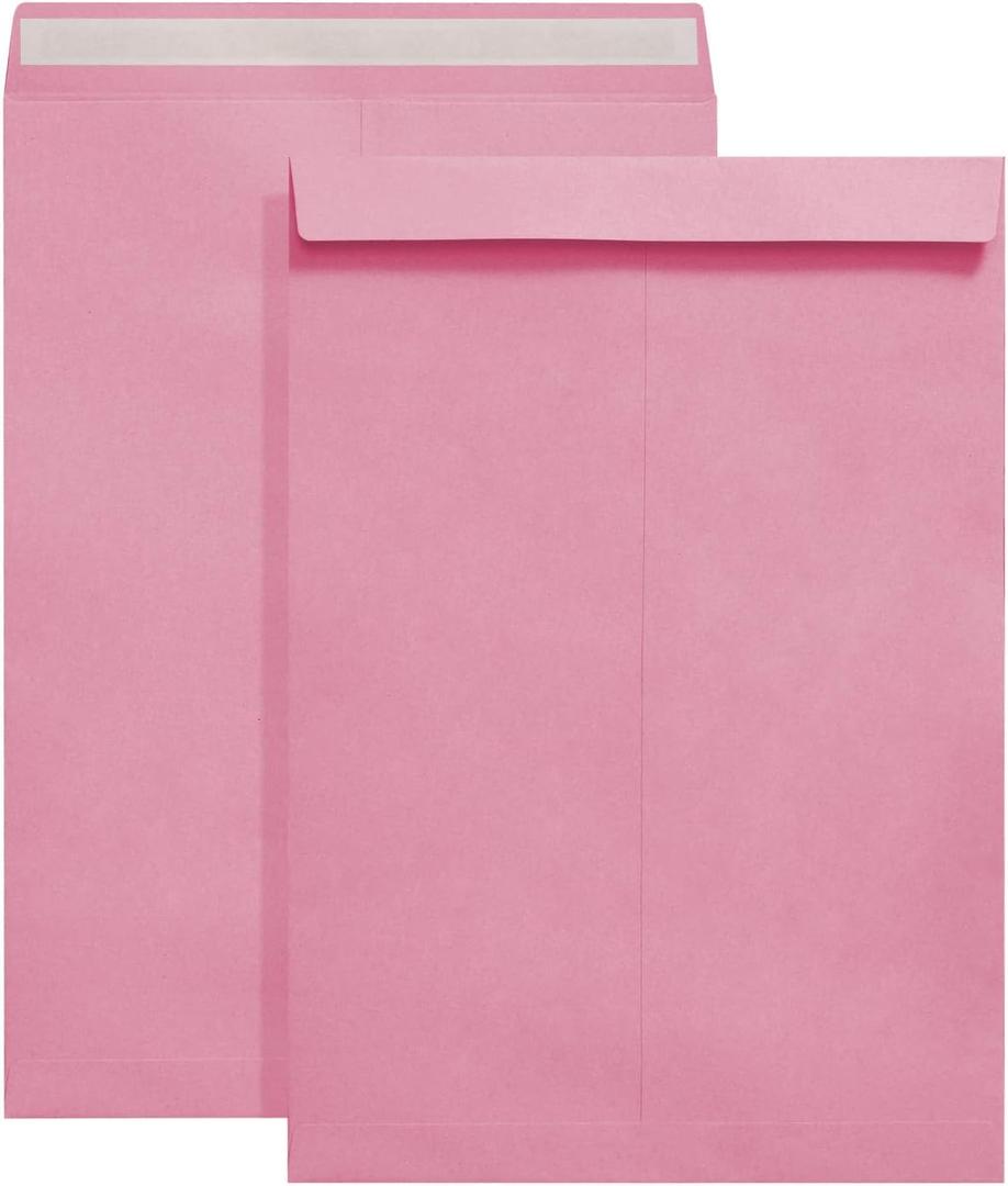 9" x 12.75" Pink Self-Seal Catalog Envelopes for Invitation Cards, Organizing and Storage, Pictures, Photos, Documents (50 PCS)