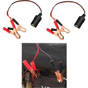 Dickno 2 PCS Cigarette Lighter Extension Cord, Car Female Cigarette Lighter Socket to 50A Battery Alligator Clips Connector, 12V 24V Vehicle Battery Clamp-on Extension Charge Cable