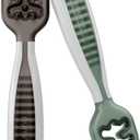 NumNum Baby Spoons Set, Baby Essentials Pre-Spoon GOOtensils for 6+ Months, First Stage Self-Feeding Spoons for Baby Led Weaning (BLW), Silicone Toddler Utensils, BPA-Free, 2 Pack Gray/Green