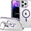 WOGROO for iPhone 15 Pro Max Case, Compatible with MagSafe, Magnetic Kickstand Case, Clear Purple