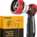 FANHAO Heavy Duty Garden Hose Nozzle with Thumb Control, 100% Metal Water Hose Sprayer with 9 Spray Patterns, On Off Valve, High Pressure Water Nozzle for Lawn/Garden Watering, Car & Pets Washing