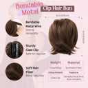 HOOJIH Ponytail Extension, Claw Clip in Straight Hair Bun Messy Bun 9 Inch Short Ponytail with Bendable Metal Wire Hair Pieces for Women Fake Hair Bun DIY Styles - Warm Brown with little black mixed
