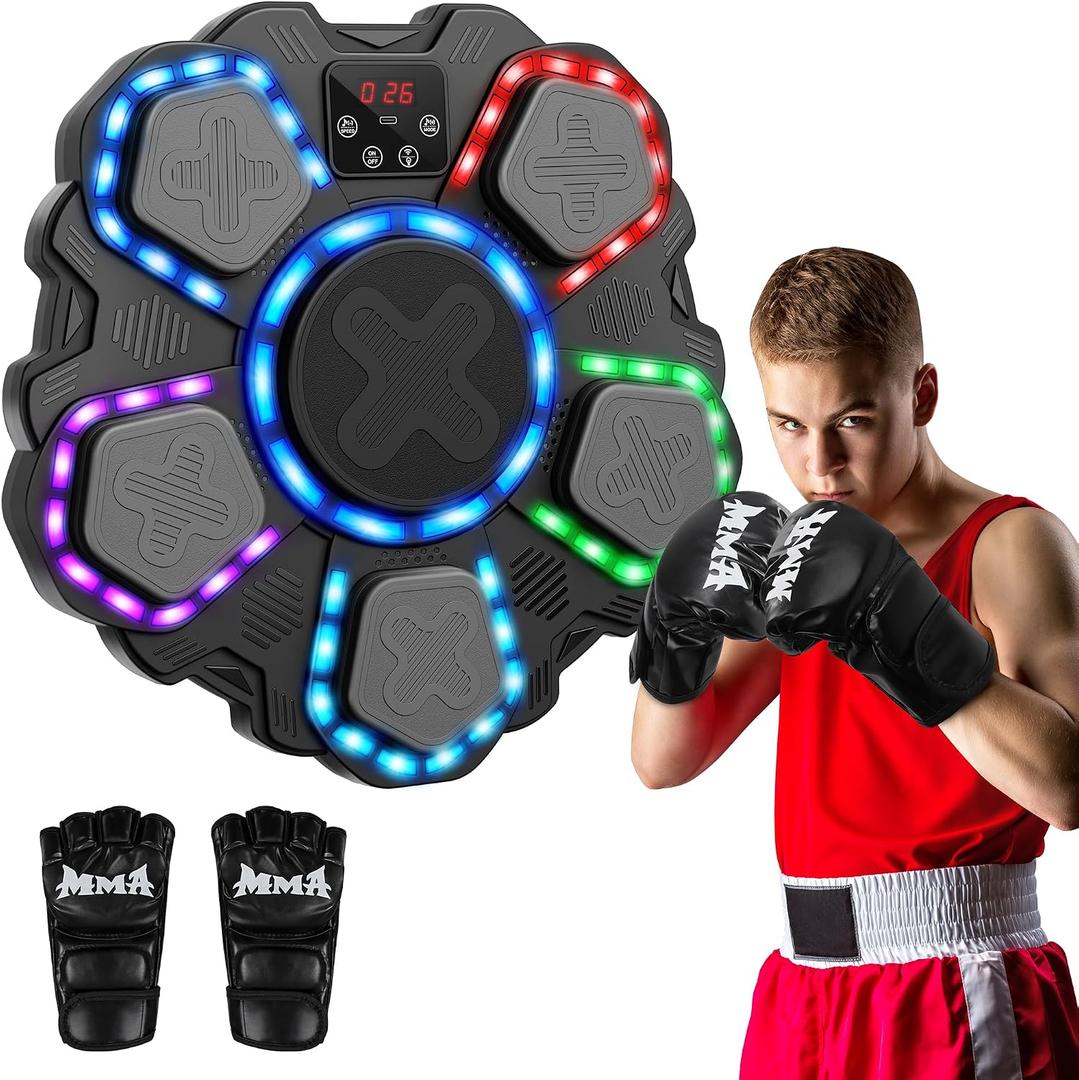 Music Boxing Machine Sport Toys for Kids and Adults,Wall Mounted Bluetooth Smart Punching Target,Training Pad Toy with Boxing Glove,Ideas Toys for Boys Girls Kids 3 4 5 6 7 8 9 10 11 12+ Years Old