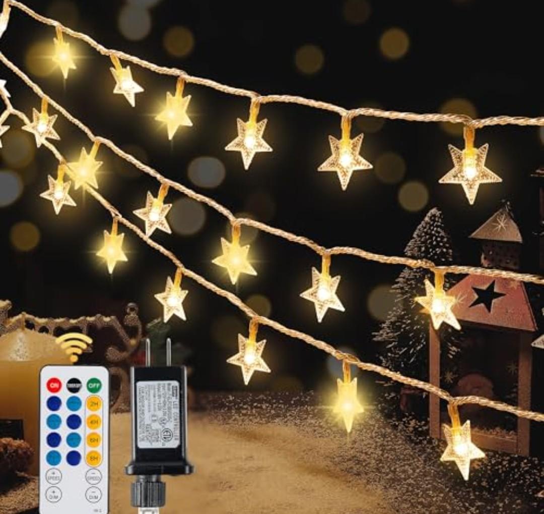HEYFUNi Warm White Star String Lights,39FT 100LED Plug in Fairy Twinkle Lights with 8 Modes Waterproof for Indoor Outdoor Christmas Tree, Home, Girls’ Room, Garden, Party, Wedding Decor(Warm White)