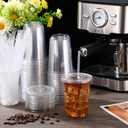 Ziliny 50 Sets Clear Plastic Cups with Lids and Straws, Disposable Iced Coffee Cups Drinking PET for Cold Drinks, Juice, Smoothie, Coffee Shops, Party, Christmas (16 oz,Clear)
