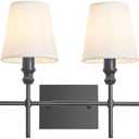 Black Bathroom Vanity Light 4 Light32.3In Vintage Bathroom Light Fixtures Over Mirror,Hardwired Vanity Wall Sconce with Flared White Fabric Lampshade for Bedroom,Living Room,Foyer,E12 Base