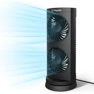 Dr. Prepare Tower Fan Oscillating Fan, Portable Desk Fan with 3-Speed Options, Dual Air Circulation, 110 Oscillation, 3 Timers, Personal Quiet Table Fan for Home Office Desktop Bedroom, 13 inch (Black)