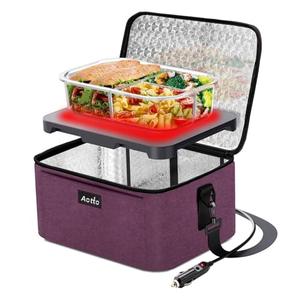 Aotto Heated Lunch Box Food Warmer - 12V/24V 2-in-1 Car Food Warmer with Vehicle Plug - Mini Portable Electric Lunch Box Heater for Men and Women - Reheat & Keep Meals Warm On the Go - Dark Purple