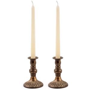 Farmhouse Bronze Candle Holders for Pillar Candles Metal Decorative Taper Candle Stand, Retro Set of 2 Candlestick Holder Table Centerpiece Decor for Fireplace, Living or Dining Room