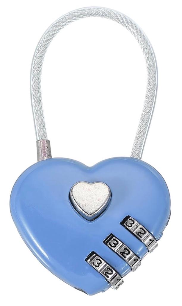 MECCANIXITY Heart Padlock, 3 Digit Combination Lock Heart Shape Mini Code Locks for Jewelry Storage Box Valentine Gift Travel Bags Gym Outdoor Combo Lock, Blue, Pack of 1