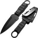 Small Fixed Blade Knife with Sheath and Pocket Clip - 6.7" Camping Hiking Survival Knives Outdoor EDC Tools, Gifts for Men, Dads, Him (Black)
