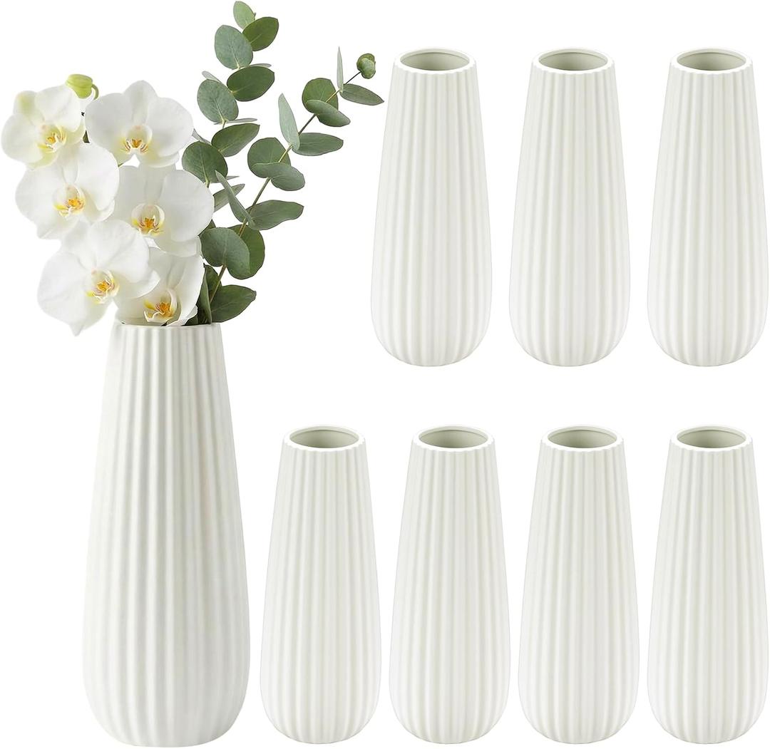 Qinyoung White Ceramic Bud Vase Set of 4, 8'' Small White Flower Vase for Centerpieces Floral Decor for Wedding Party Dining Table Home Decoration(Minimalist)