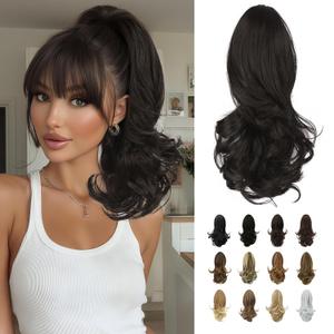 SOFEIYAN 13" Ponytail Extension Long Curly Ponytail Clip in Claw Hair Extension Natural Synthetic Hairpiece for Women