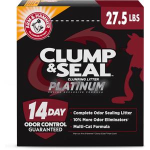 ARM & HAMMER Clump & Seal Platinum Cat Litter, Multi-Cat Clumping Litter Forms Rock-Hard Clumps, Powerful Odor Eliminators with Baking Soda, 14-Day Odor Control, 27.5 lbs