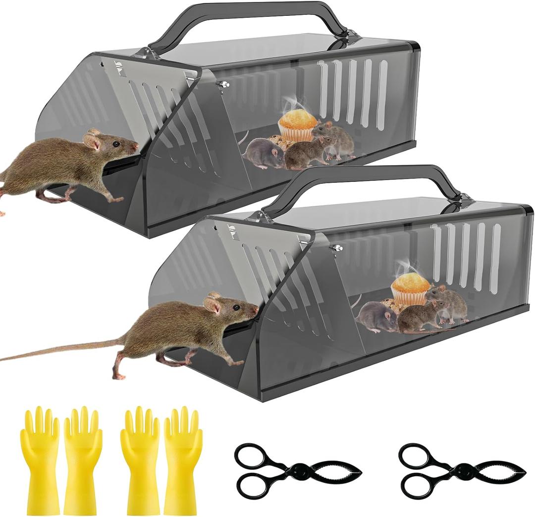 Upgraded Live Mice Traps Humane Mouse Trap Indoor for Home Live Rat Trap for Outside Chipmunk Trap Outdoor Metal Mouse Trap Box Cage Easy to Catch&Release Live Chipmunk Animal Squirrel(2Pack)