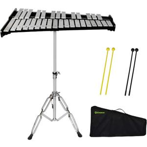 ENNBOM 32 Notes Glockenspiel Kit Xylophone Bell Percussion Instrument Set with Adjustable Stand Mallets and Carrying Bag
