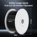 SUNLU PLA+2.0 3D Printer Filament, Large Spool, Black, 5KG