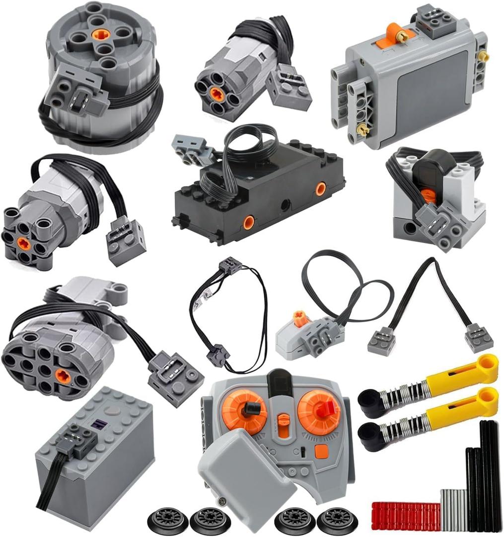 SEEMEY 32Pcs Power Function Kit Set Motor Battery Infrared-Remote-Control Receiver Train Adjustable Speed Motor Parts, Motor Power Change Parts Compatible with mainbrands Technic-Parts