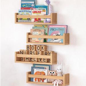NATURE SUPPLIES Set of 4, Natural Wood Floating Nursery Book Shelves, 16.4" Floating Bookshelves, Wall Book Shelf for Kids Rooms Decor, Toys & Playroom Furniture, Kids Bookshelf, Nursery Bookshelf
