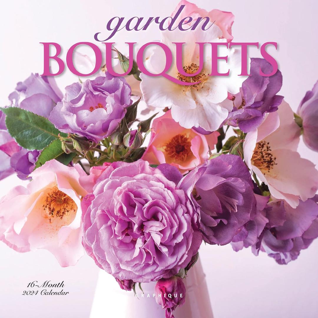 Graphique 2024 Garden Bouquets Mini Wall Calendar | 7 x 7 | Thick Paper | Home & Office Organizer | Large Monthly Grid | 3 Languages & Marked Holidays | 4 Month Preview Page for 2025
