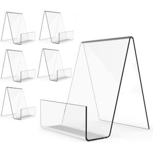 Boloyo Acrylic Book Stand with Ledge,6PC 4 Inch Clear Acrylic Display Easel Transparent Display Stand Holder Tablet Holder for Displaying Books,Magazine,Plate,Pictures,Artworks, CDs