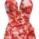 Women's Y2k Floral Print Halter Dress Tie Backless Asymmetrical Ruffle Summer Mini Dresses (Red, S)