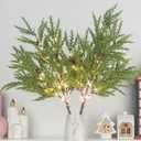 Lighted Artificial Pine Branches for Vases, 28" Christmas Cypress Sprigs with 60 LED Lights, Battery Operated or USB Plug in, Indoor/Outdoor Holiday Decorations (2PCS)