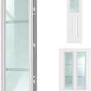1 Pcs 8" x 36" Entry Door Glass Insert with Low-e Clear Glass 3 Lites with Grilles Between Glasses Raised Frame White Exterior Front Door Sidelite Window Inserts Replacement Kit for Home Improvement