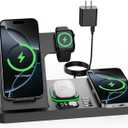 Dual Phone Wireless Charging Station for Apple Devices, Magnetic Charging Station for iPhone with Auto Switch 7-Color Light&Clock, Family Watch Charger for iPhone17 for iWatch11 for AirPods Pro3(Black