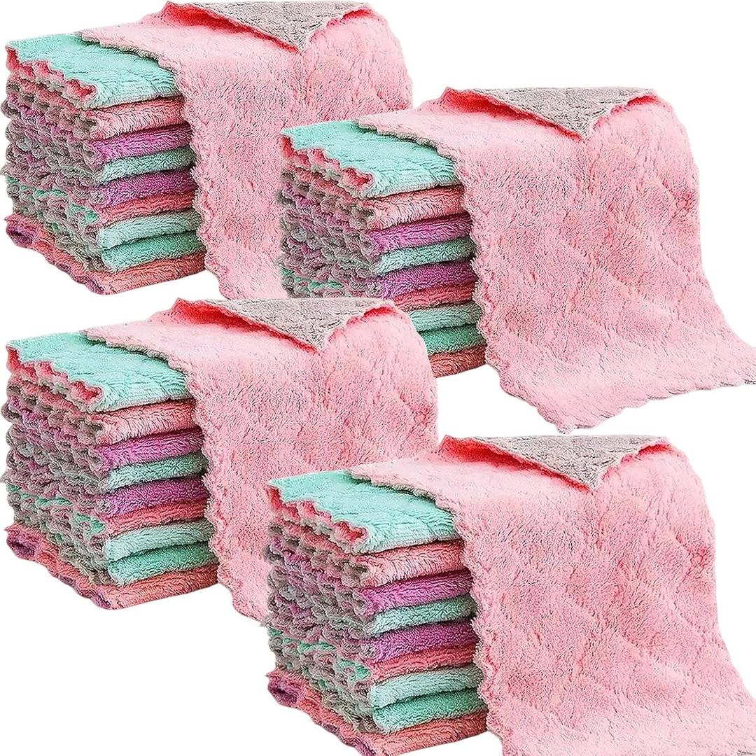 Reusable Microfiber Kitchen Cleaning Cloths  Super Absorbent, Quick-Drying Dish Towels for Kitchen Car Furniture Bowl Tea. 10.6" x 6.3" Coral Velvet Dishcloths Lint-Free Machine Washable 32 Pack Rags