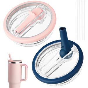 Tumbler Flip Straw Lid Replacement, Fit for 40 oz Stanley Quencher, Spill Proof Tumbler Cover for Stanley Cup, Not Fit for Hydrojug Tumbler (pink blue)