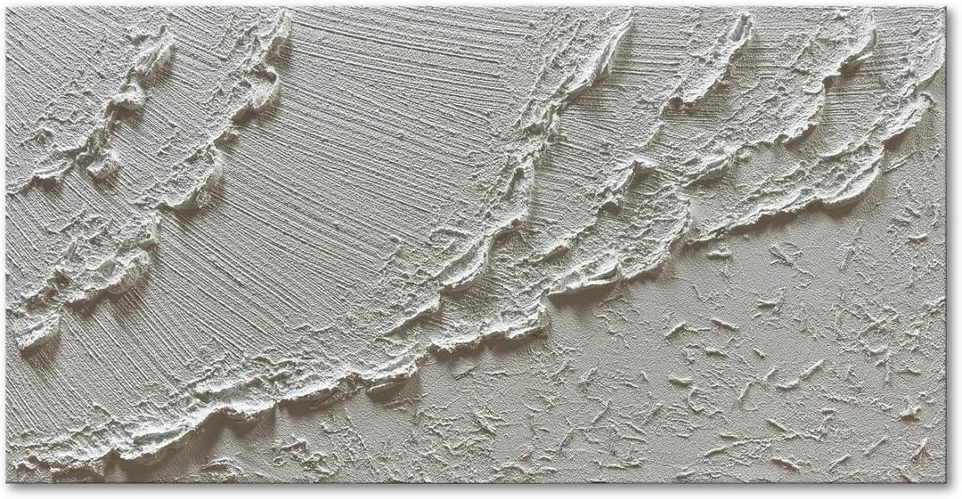 zoinart Hand Painted White Ocean Wave Wall Art 48x24 Inches Large Abstract Beach Textured Art 3D Modern Oil Paintings for Living Room Bedroom Wall Decor (BL-049)