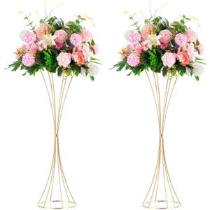 NUPTIO 2 Pcs Gold Vases for Centerpieces, 31.1in Tall Metal Trumpet Vase, Road Lead for Wedding Party Dinner Centerpiece, Flower Stand for Christmas Anniversary Birthday Home Decoration
