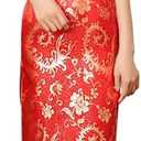 Women Cheongsam Long Dress Evening Short Sleeve Slim Fit Maxi Dress Floral Faux Silk Stand Collar Bodycon Qipao 4XL