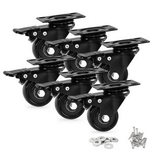 Caster Wheels, Heavy Duty 2 Inch Casters Set of 6, Locking Swivel Casters Wheels for Cart, Furniture and Workbench, Black