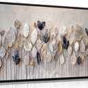 Large Framed Modern Boho Wall Art Textured Neutral Leaf Canvas Wall Decor Abstract Botanical Canvas Print, Modern abstraction Nature Art Picture for Office Living Room Bedroom or Halls 24X48in