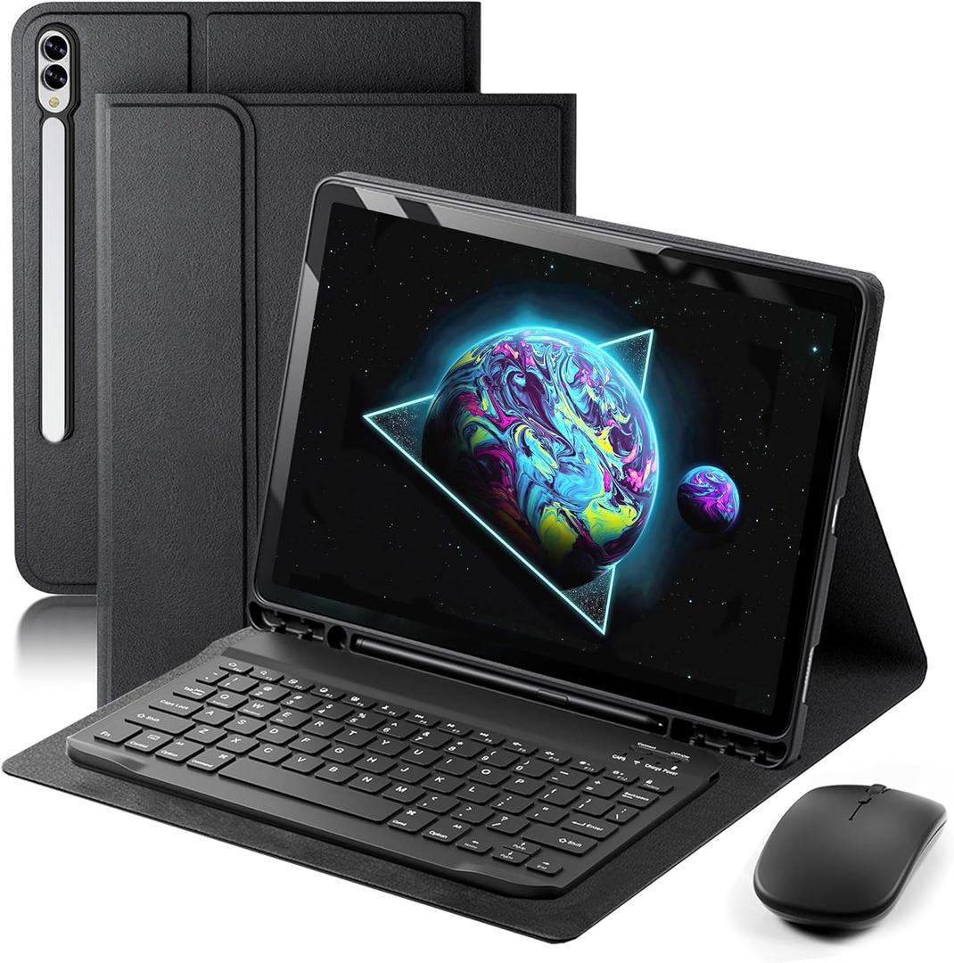 Keyboard Case for Samsung Galaxy Tab S11 Ultra / S10 Ultra / S9 Ultra / S8 Ultra 14.6 inch Cover - Detachable Magnetic Keyboard with S Pen Holder with Mouse - Black