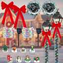 Sets of 2 Christmas Solar Lamp Post Decoration Lighted Holiday Street Lamp Decor Kits Include 4 Xmas Wreath 2 Solar Straight Light 2 Red Bow 8 Xmas Sticker for Holiday Garden Pole Light Decor